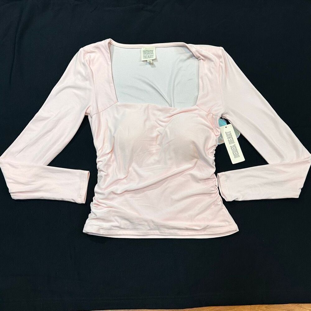Derek Heart Long Sleeve Square Neck Shirt Pink | Junior Size M